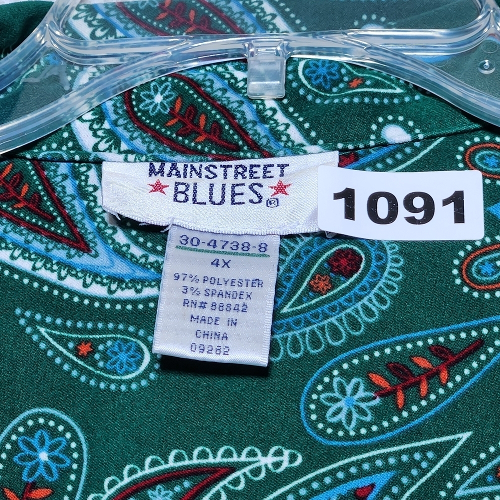 Mainstreet Blues Womans 4X Christmas Green Paisley Women's Button Down Shirt - Picture 3 of 8